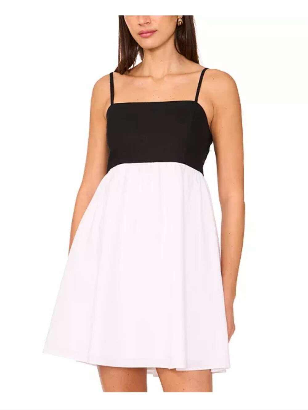 1.STATE Black White Linen Blend Colorblock Cami Mini Dress L Laggenlook